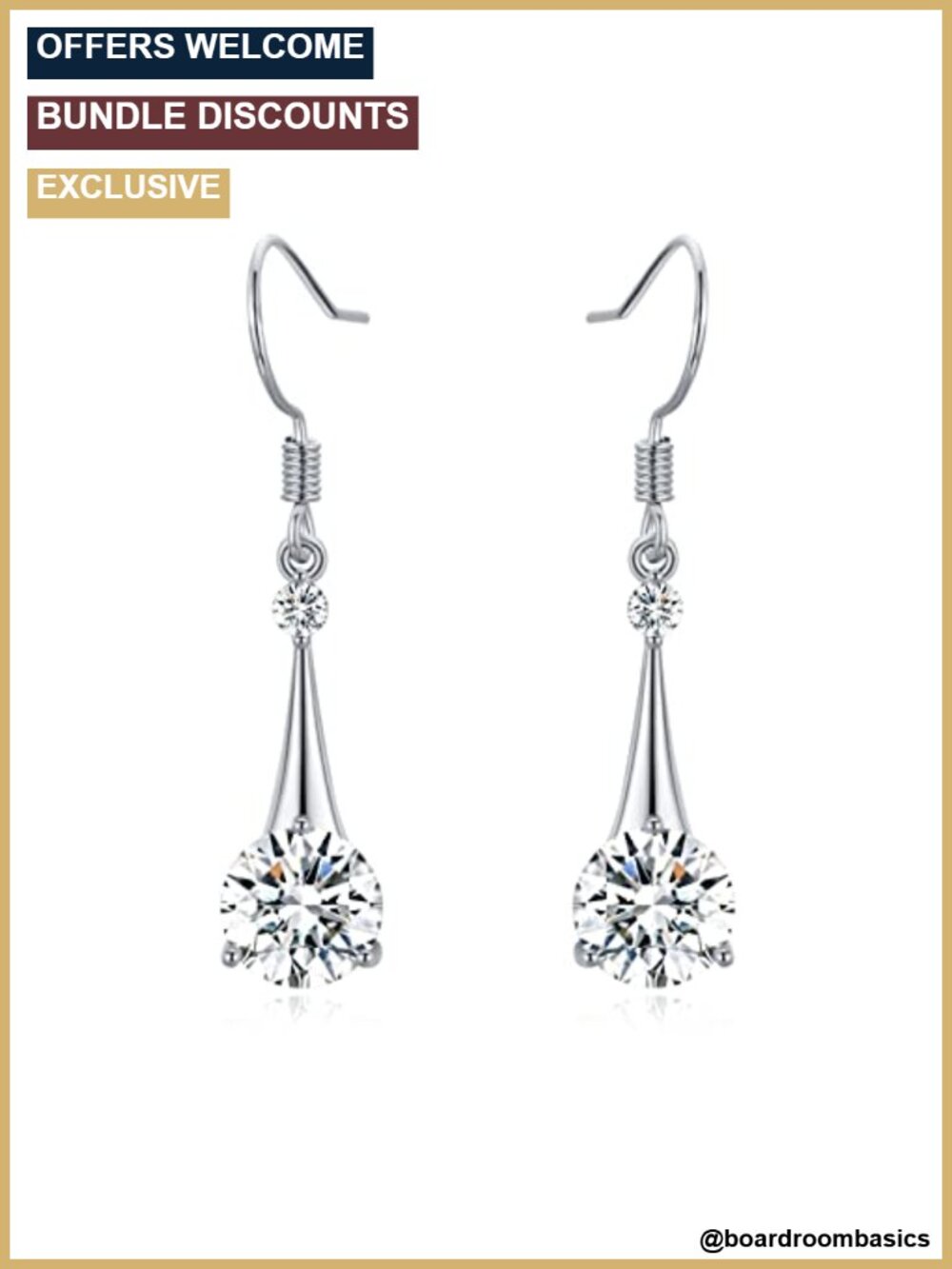 Platinum-Plated Cubic Zirconia Teardrop Drop Dangle Earrings